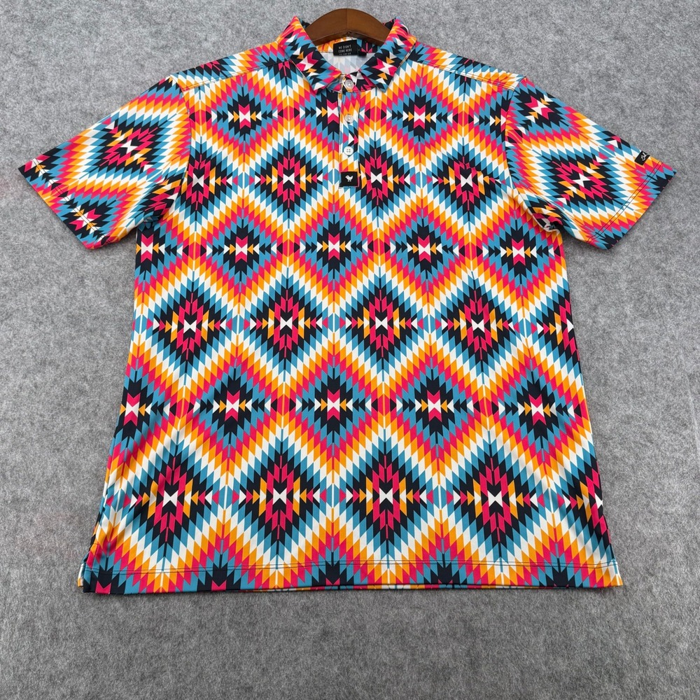 Bad Birdie Mens Large Golf Polo Shirt Geometric Southwestern Print Multicolor L